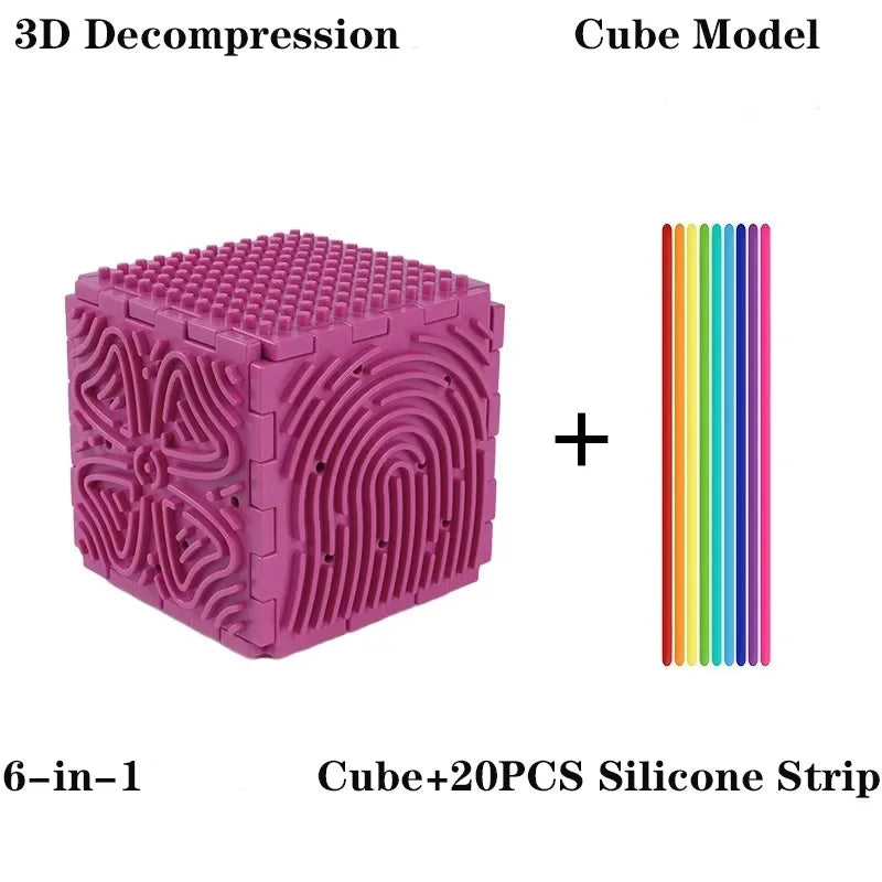 3D Silicone Decompression Puzzle Cube - Sensory Toy for Children, Stress Relief & Fine Motor Skills Development