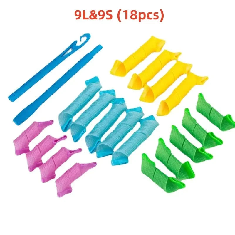 18pcs heatless spiral hair rollers for wavy curls