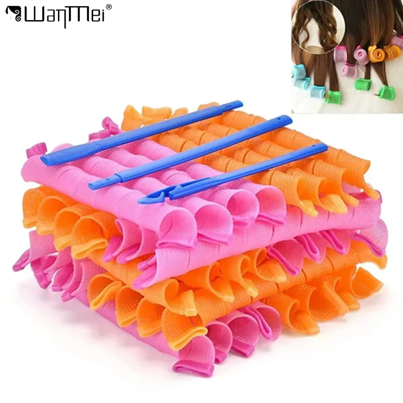 18pcs heatless spiral hair rollers for wavy curls