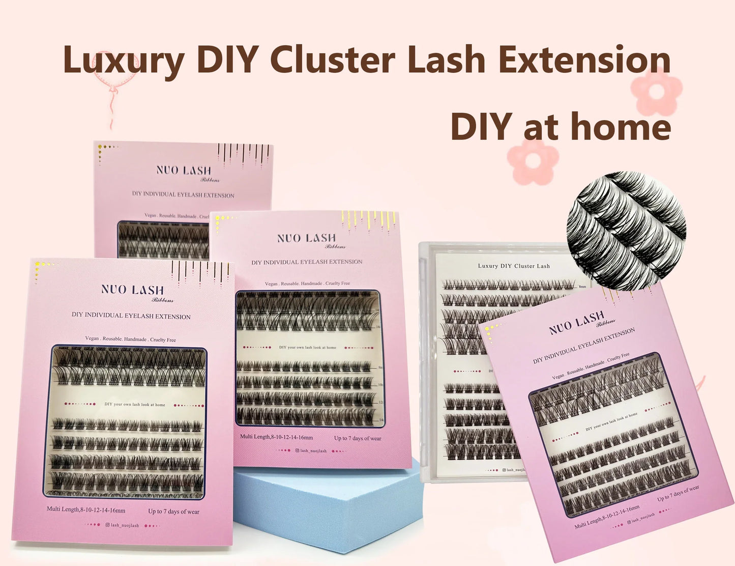 NUO Makeup Luxury DIY Cluster Lash Extension Glue-Based Percut Eyelash Segment Individual Lashes 3D Ribbon Lashes Private Label