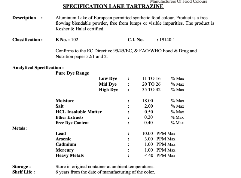 Colour Lake Tartrazine-FD&C