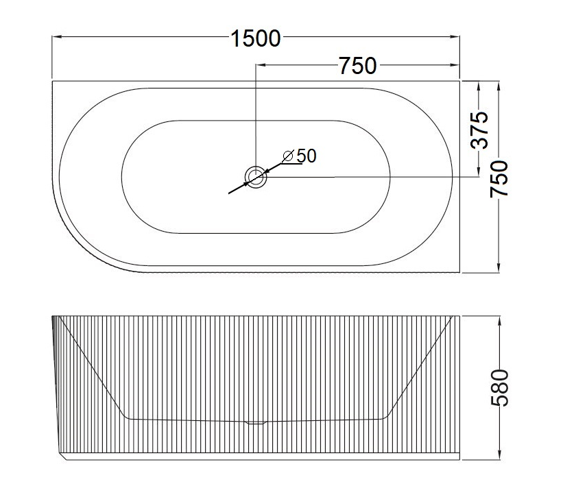 CH 1500mm Fluted Corner Bath - Gloss White
