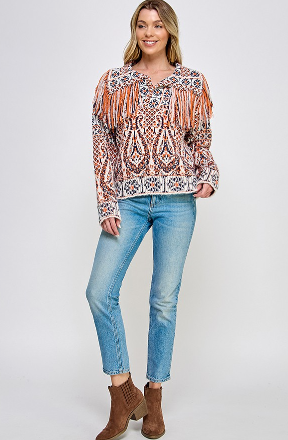 Milani Fringe Jacquard Sweater