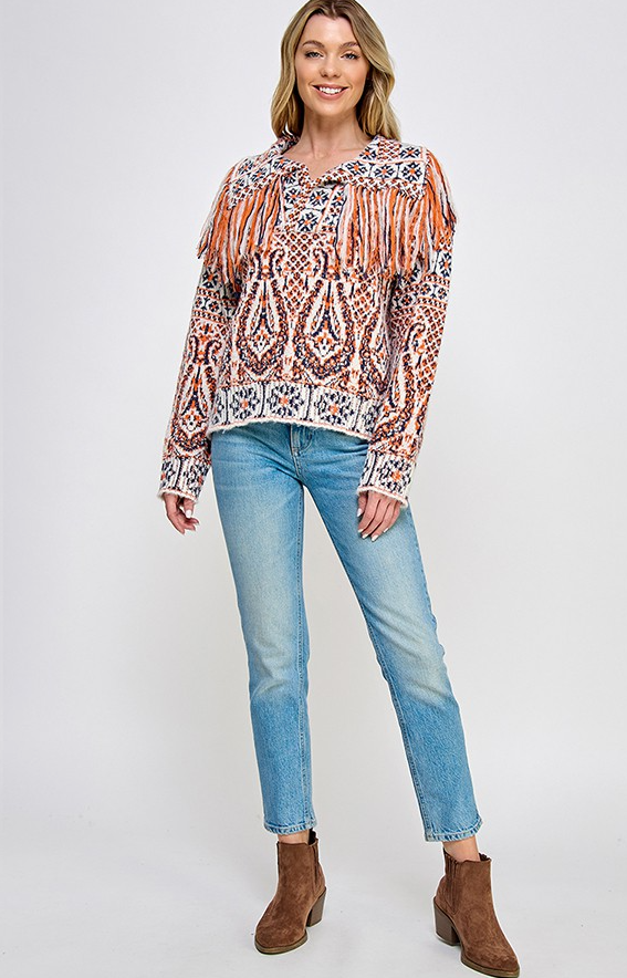 Milani Fringe Jacquard Sweater