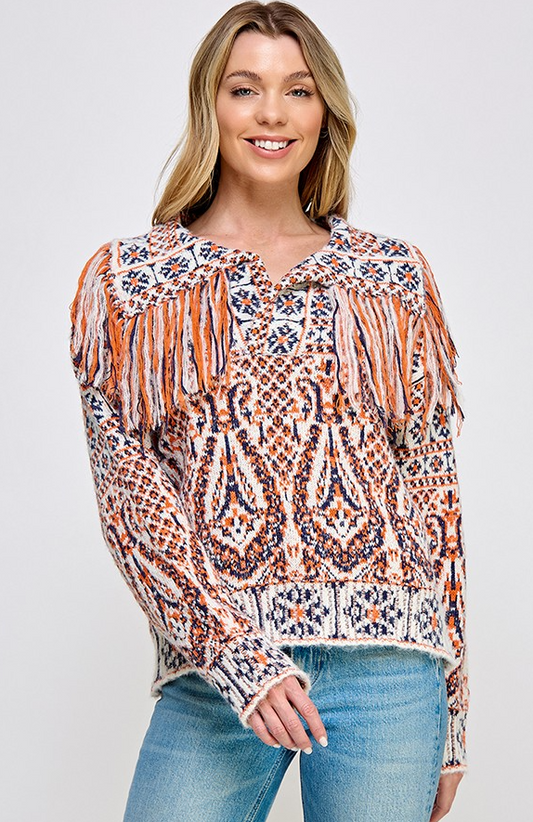 Milani Fringe Jacquard Sweater