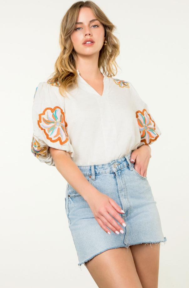 Veronica Embroidered Puff Sleeve Top