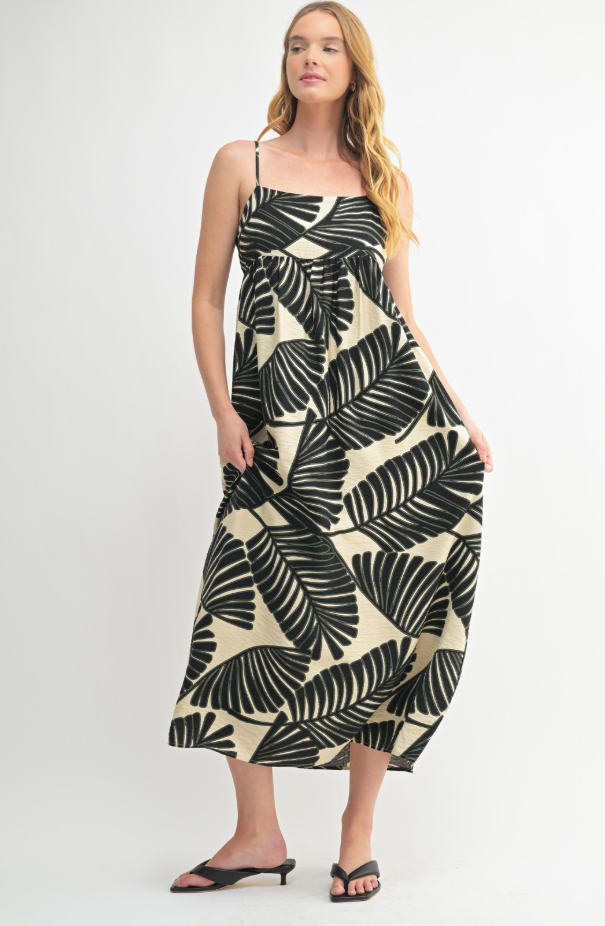 Maggie Leaf Print Midi Dress