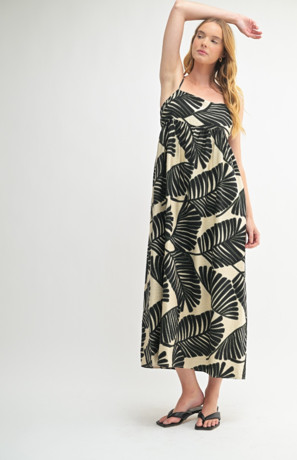 Maggie Leaf Print Midi Dress