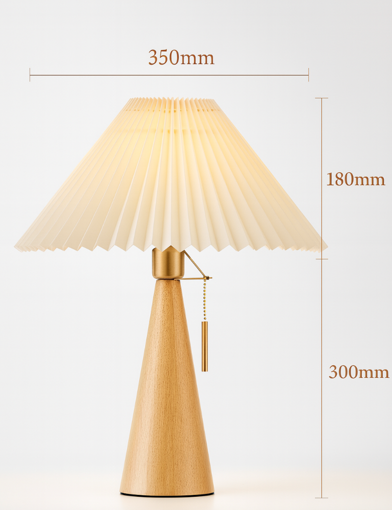 Japanese Wooden Table Lamp With Pleated Fabric Shade