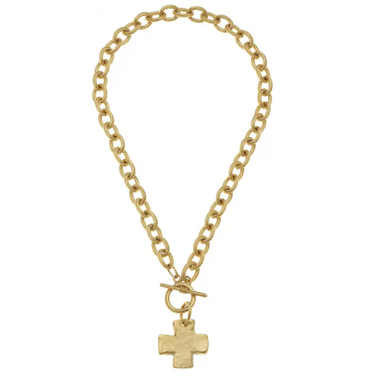 Susan Shaw Gold Cross Front Toggle Necklace