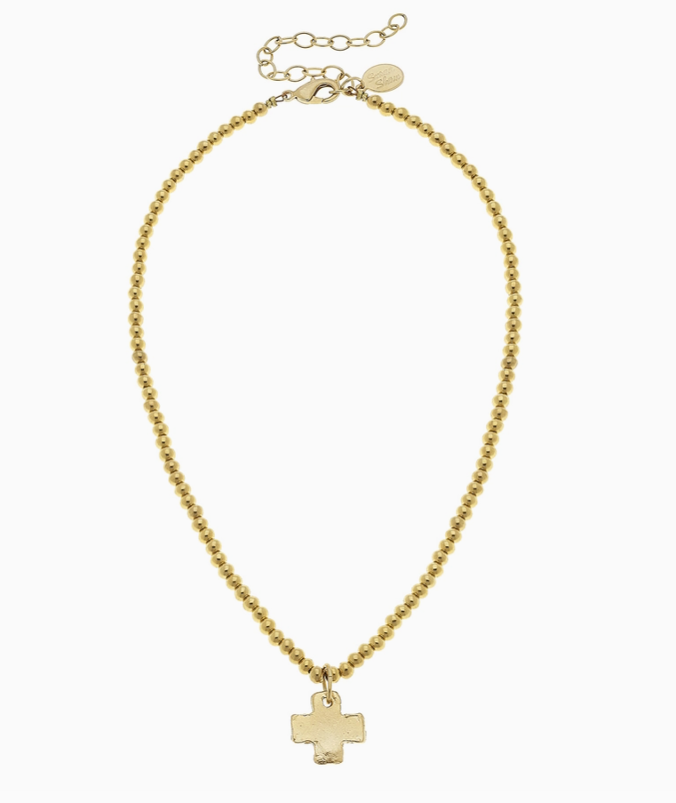 Susan Shaw Gold Cross On Beaded Necklace