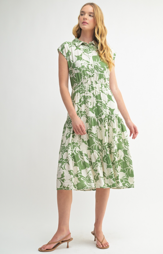 Rose Abstract Print Midi Dress