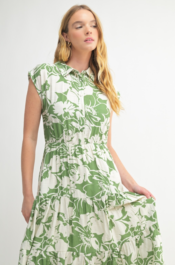 Rose Abstract Print Midi Dress