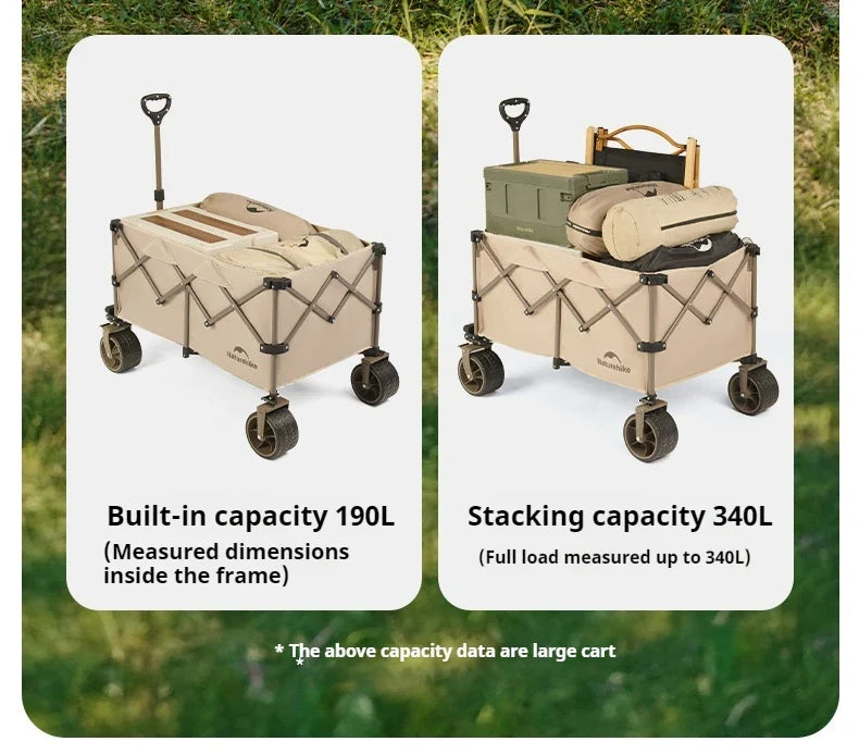 Naturehike Multi-Terrain Gathering Cart Multifunction Foldable Camping Trolley Large Capacity Outdoor Cart Wagon Collapsible 360°