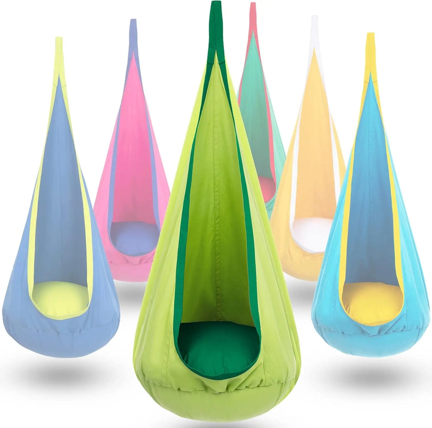 Children's Portable Sensory Swing Hammock Chair with Inflatable Cushion and Side Pocket for Indoor and Outdoor Use