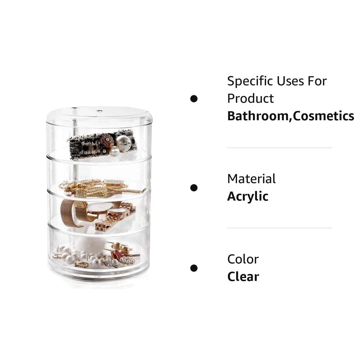 Multi Layer Rotating Transparent Round Jewelry Box for Earrings Studs Necklaces Bracelets Rack Display Shelf Jewelry Storage Box