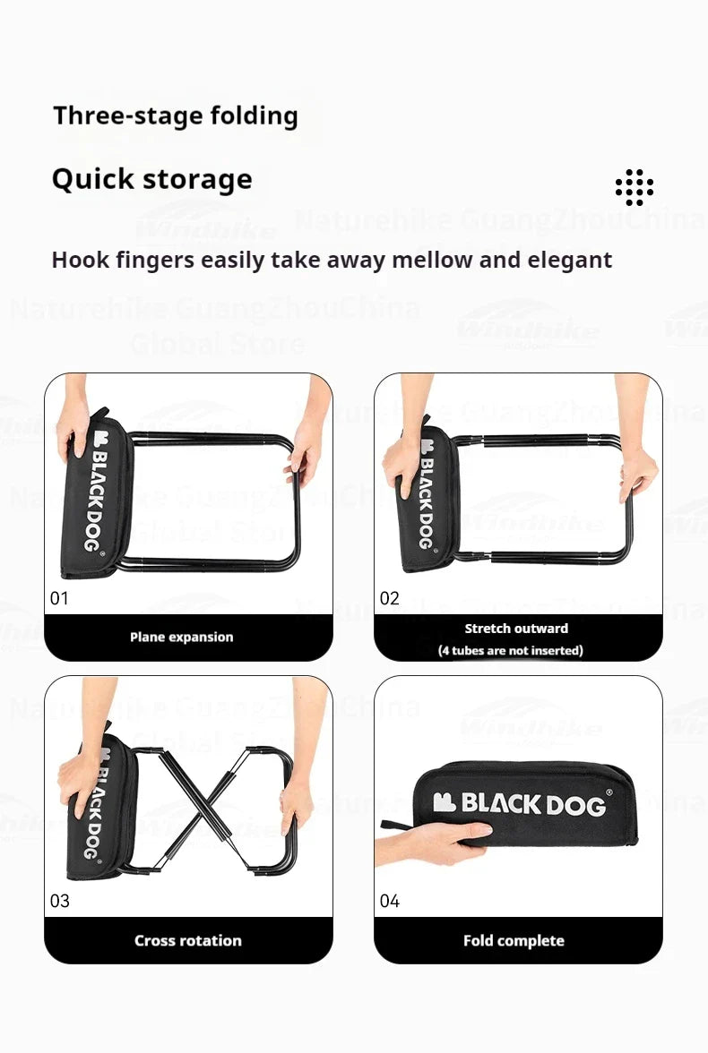 BLACKDOG Portable Folding Stool Ultralight Foldable Storage Seat Camping Fishing Mini Chair Outdoor Load 120kg 6061 Aluminum Alloy 600D Oxford Cloth