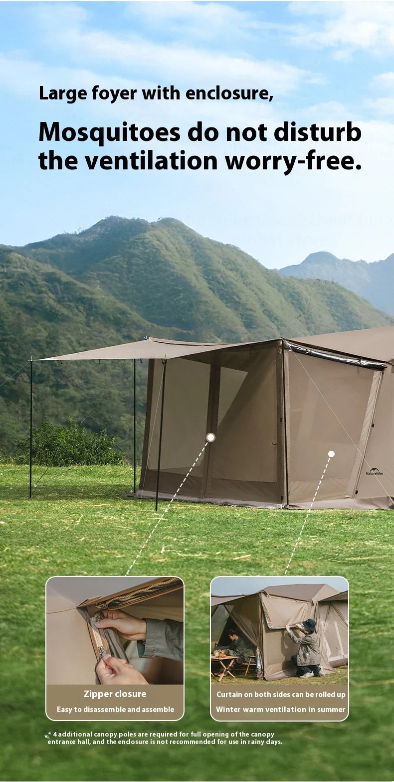 PRE-ORDER Naturehike VILLAGE 6.0 Gen 2 Flagship Edition Fast Automatic Cabin Tent Ti Black Coated Sunscreen Large 15m² Use Space 4 Person Waterproof