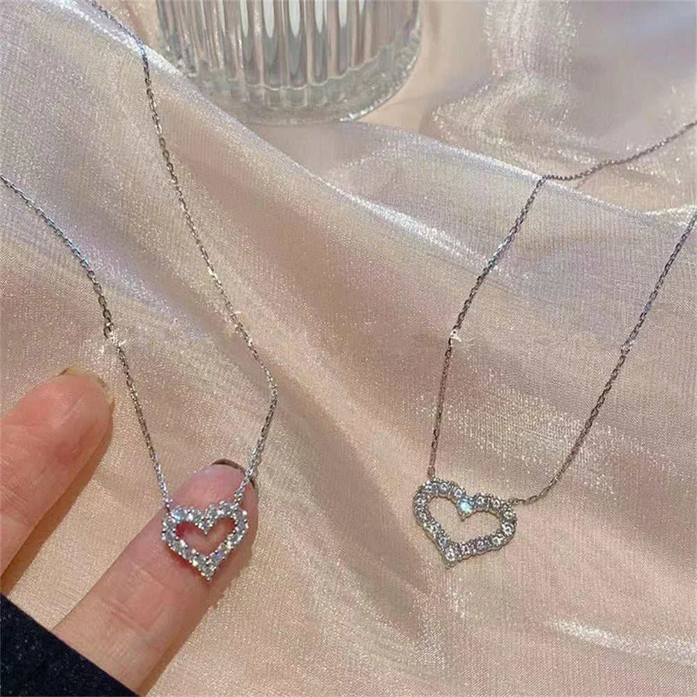 Romantic Zircon Heart Pendant Necklace for Women