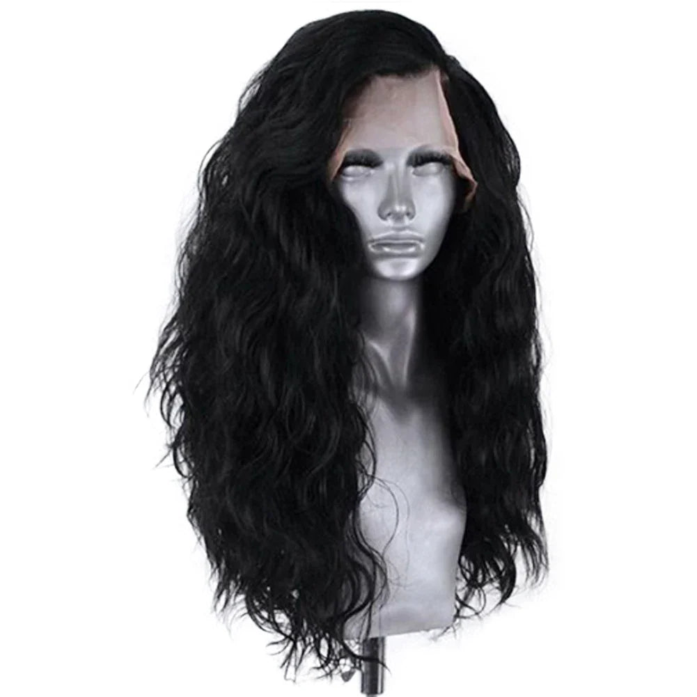 13X4 Ginger Synthetic Lace Front Wig – Long Wavy Black Hair Cosplay Wig for Women, Glueless & Heat Resistant