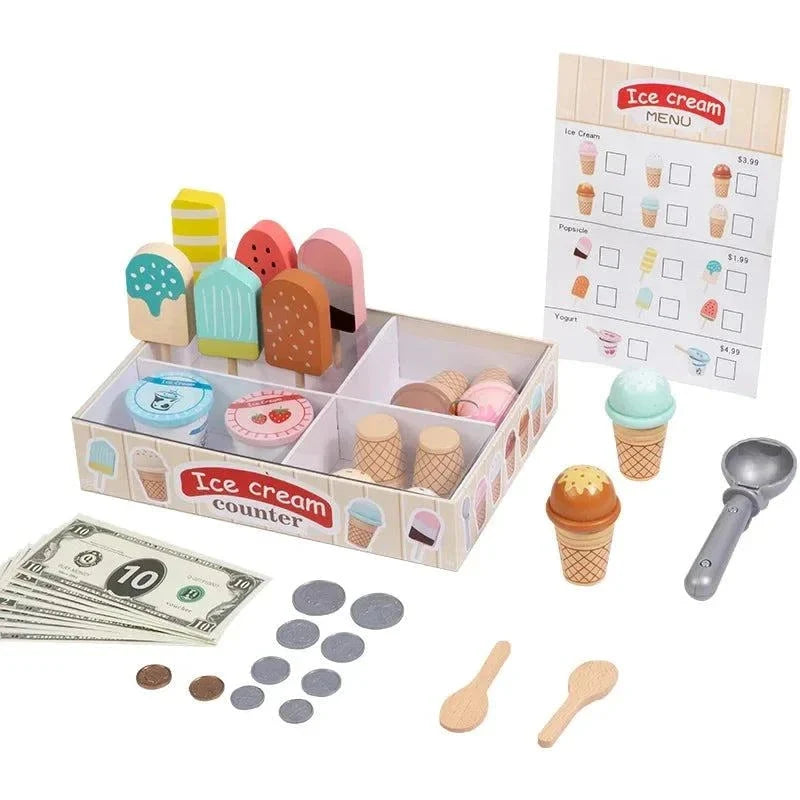 Kids pretend ice cream shop for Kids Montessori Food Toys Kitchen Accessories with coin