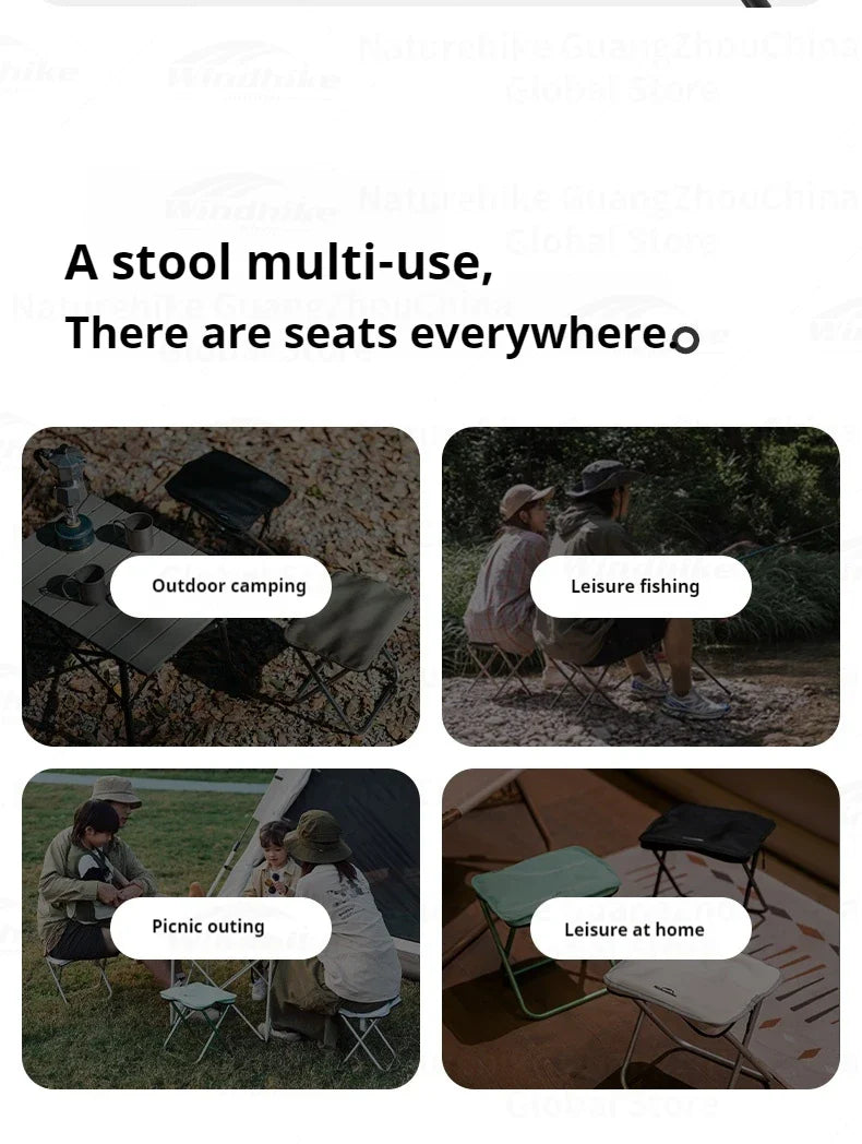 Naturehike Ultralight Folding Stool Portable Mini Chair 7075 Aluminum Alloy Fishing Outdoor Camping Chair 3CM Thick Cushion Seat Load 180kg
