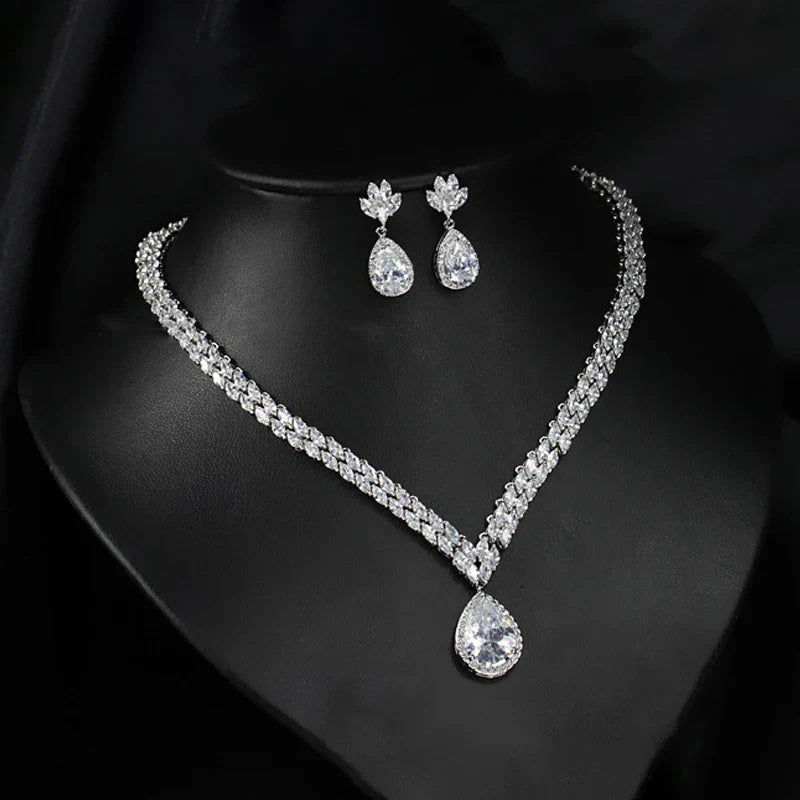 Bridal Jewelry Set – Classic Marquise CZ Necklace & Earrings for Wedding Brides