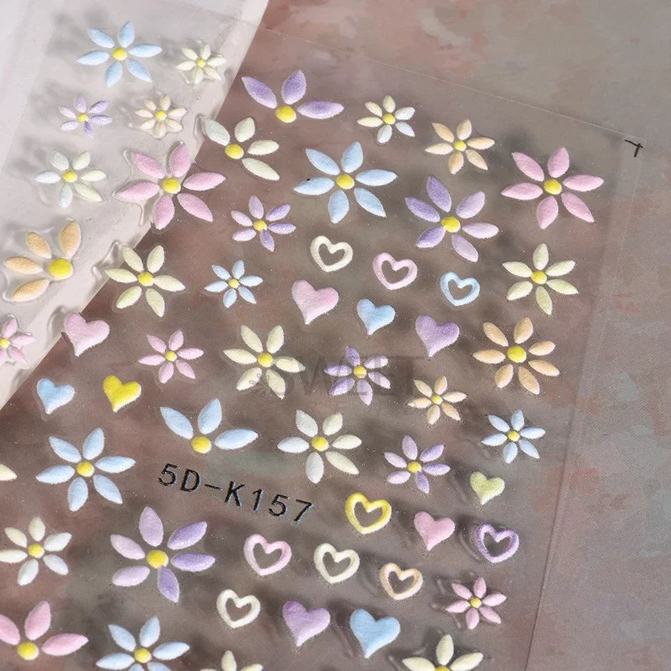 5D embossed flower nail stickers