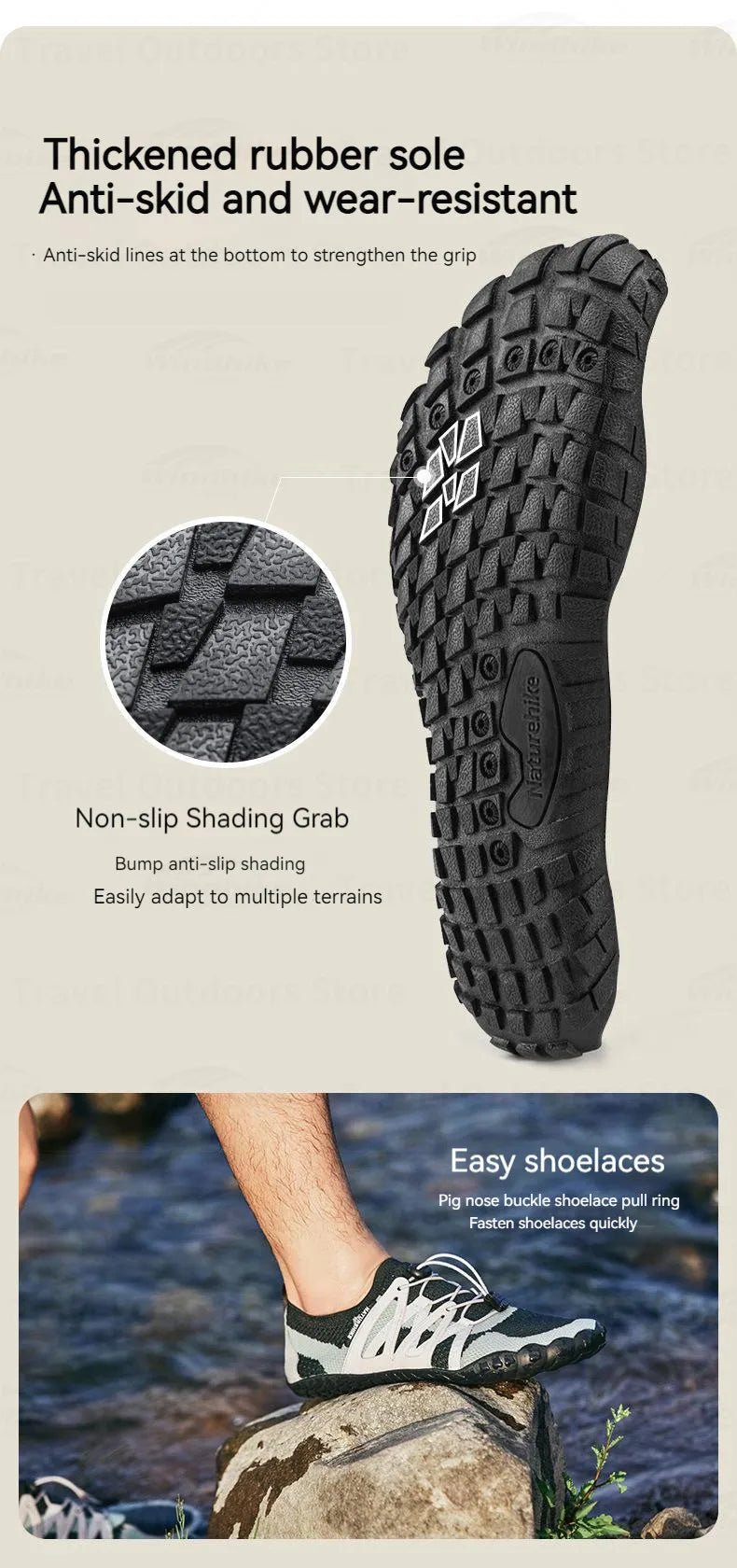 Naturehike Men's Aqua Wading Shoes Barefoot Sneakers Sport Upstream Non-slip Breathable Footwear for Sea Beach Diving Fishing Quick Dry Water Shoes