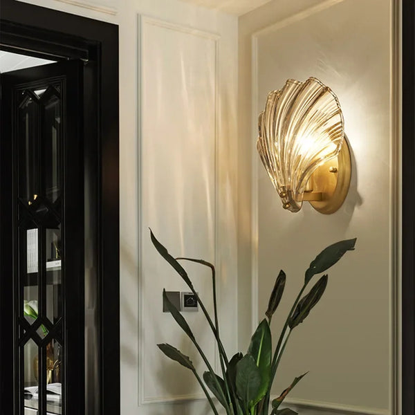 Brass And Glass Seashell Wall Light With E14 Bulb Base