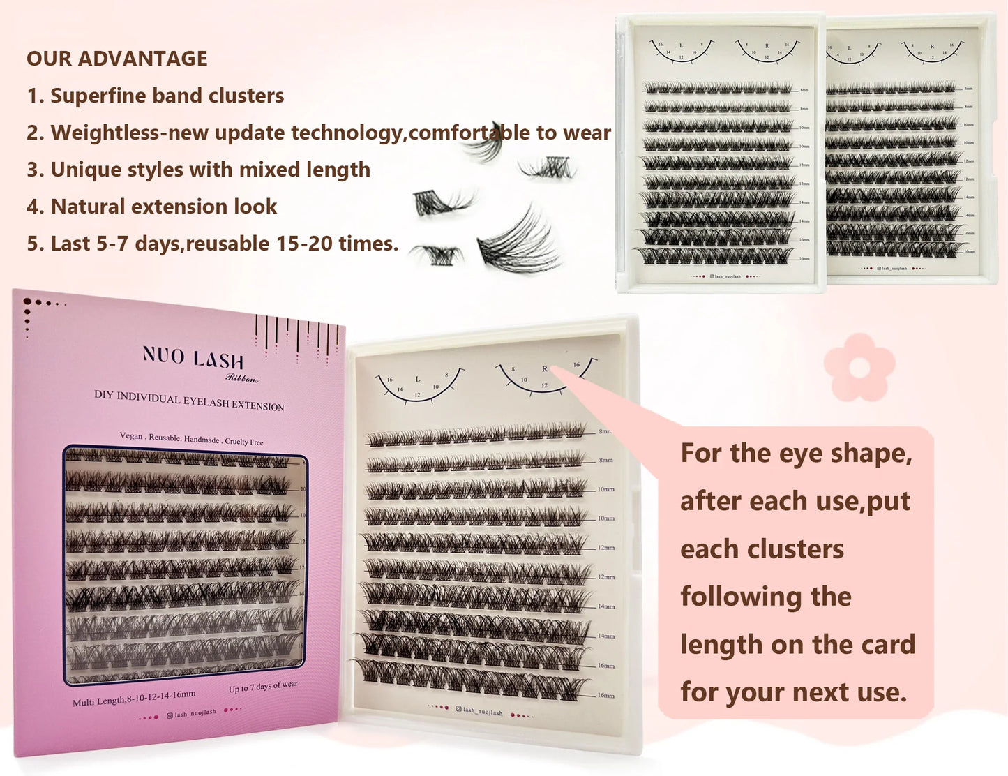 NUO Makeup Luxury DIY Cluster Lash Extension Glue-Based Percut Eyelash Segment Individual Lashes 3D Ribbon Lashes Private Label