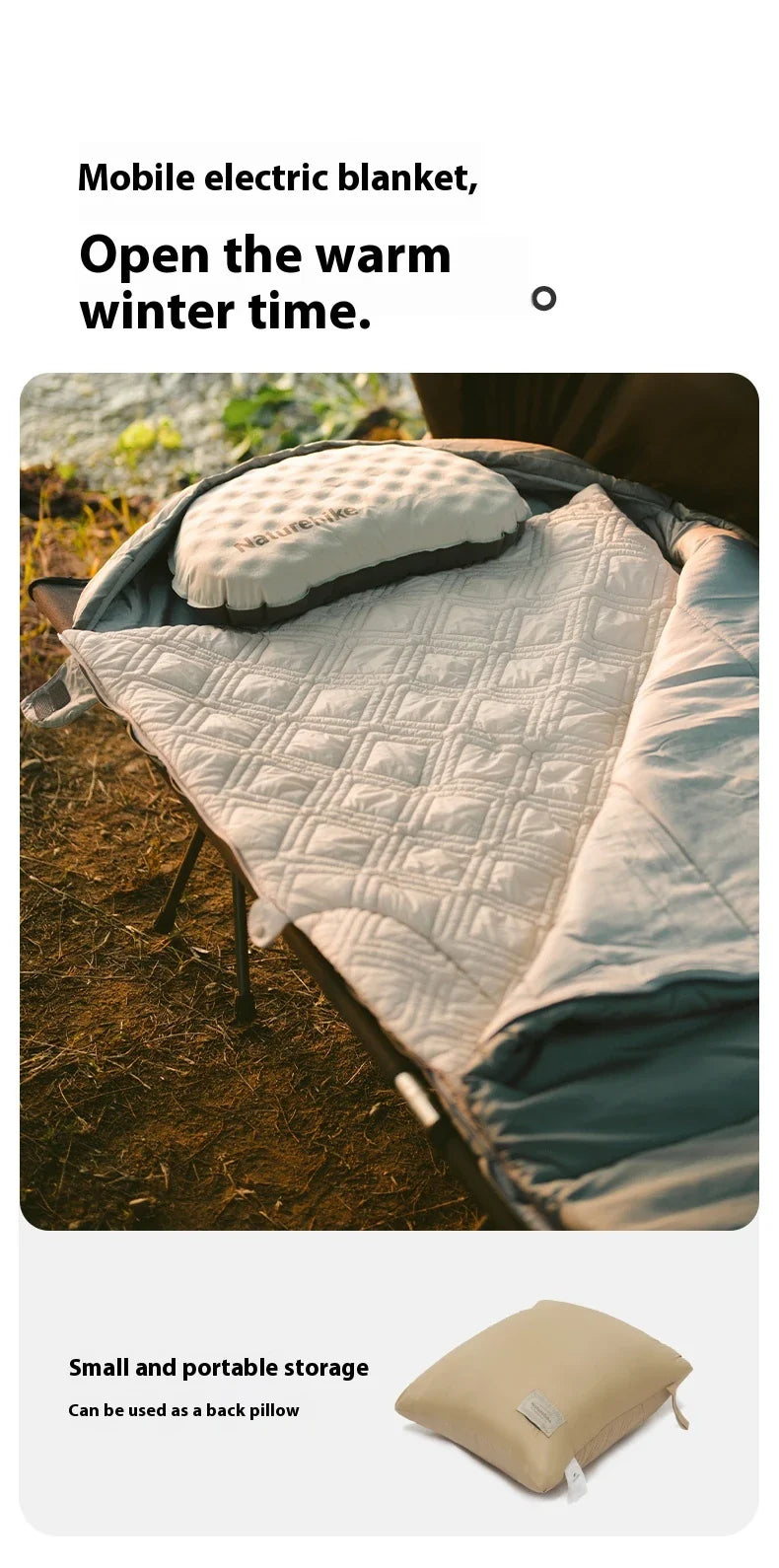 Naturehike Electric Heater Blanket Portable Ultralight Wearable Cloak Sleeping Bag Poncho Coat Winter Warm 20D 380T Nylon Fabric USB Electric Heating Quilt