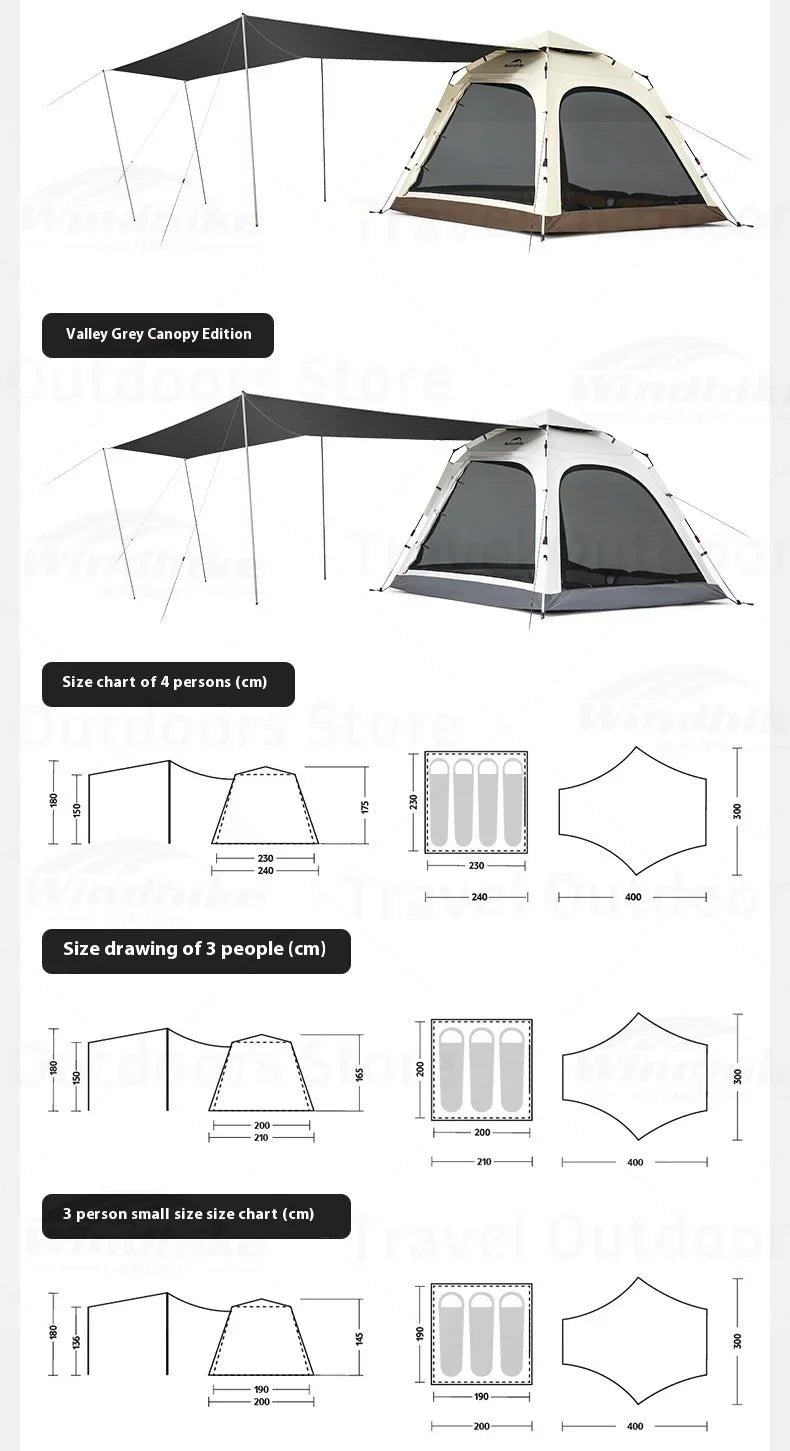 Naturehike ANGO PLUS Automatic Tent Upgraded Portable Lightweight 3-4 Persons Quick Opening Tent Camping Park Canopy Tent Integrated Tent Waterproof