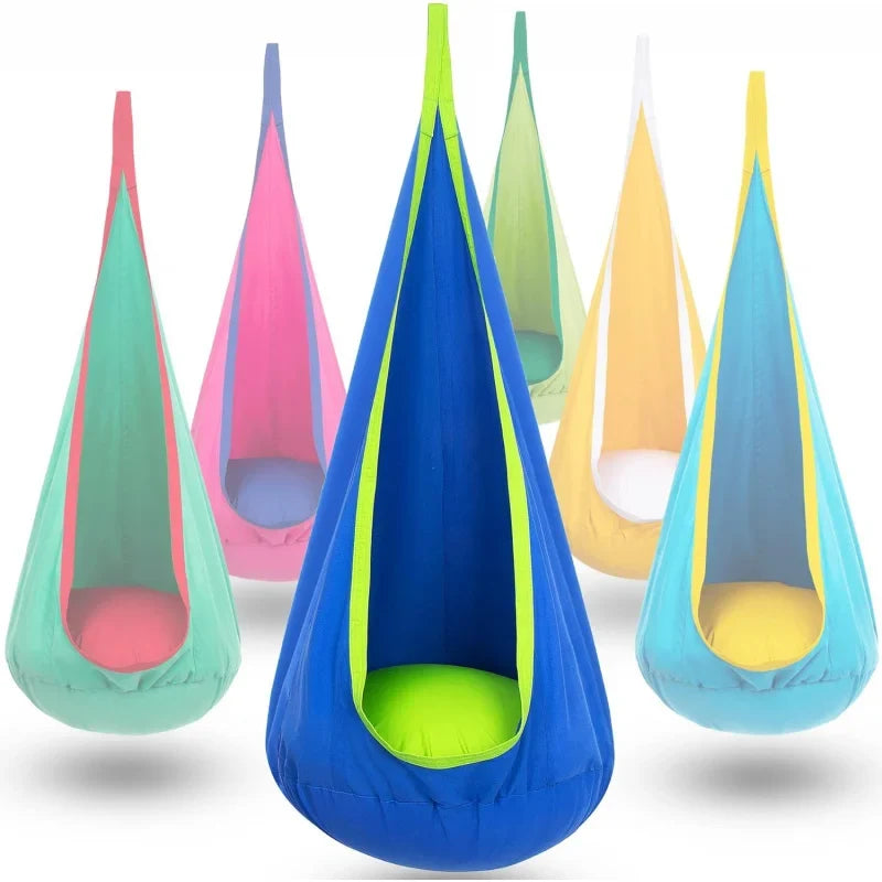 Children's Portable Sensory Swing Hammock Chair with Inflatable Cushion and Side Pocket for Indoor and Outdoor Use