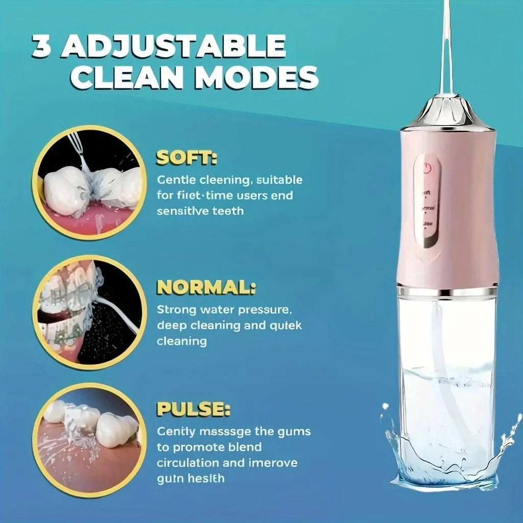 Portable Oral Irrigator Water Flosser – USB Rechargeable Dental Cleaning Tool with 4 Nozzles & 200ML Tank