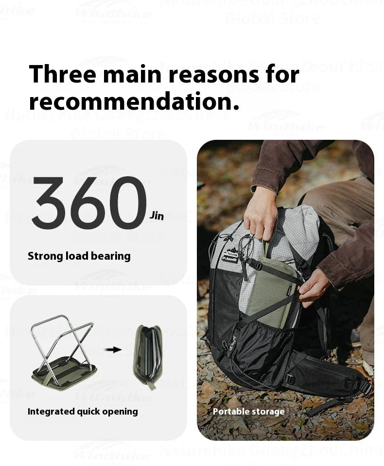 Naturehike Ultralight Folding Stool Portable Mini Chair 7075 Aluminum Alloy Fishing Outdoor Camping Chair 3CM Thick Cushion Seat Load 180kg