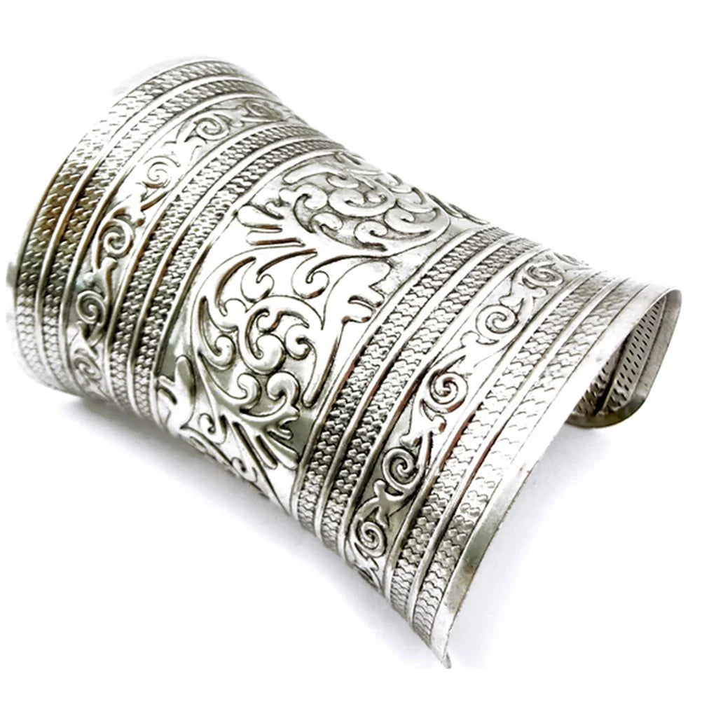 1 Pc Punk Women Metallic Gothic Long Wide Bracelet Adjust Gifts Vintage Metal Cuff Curved Bangle Fashon For Lady Girls