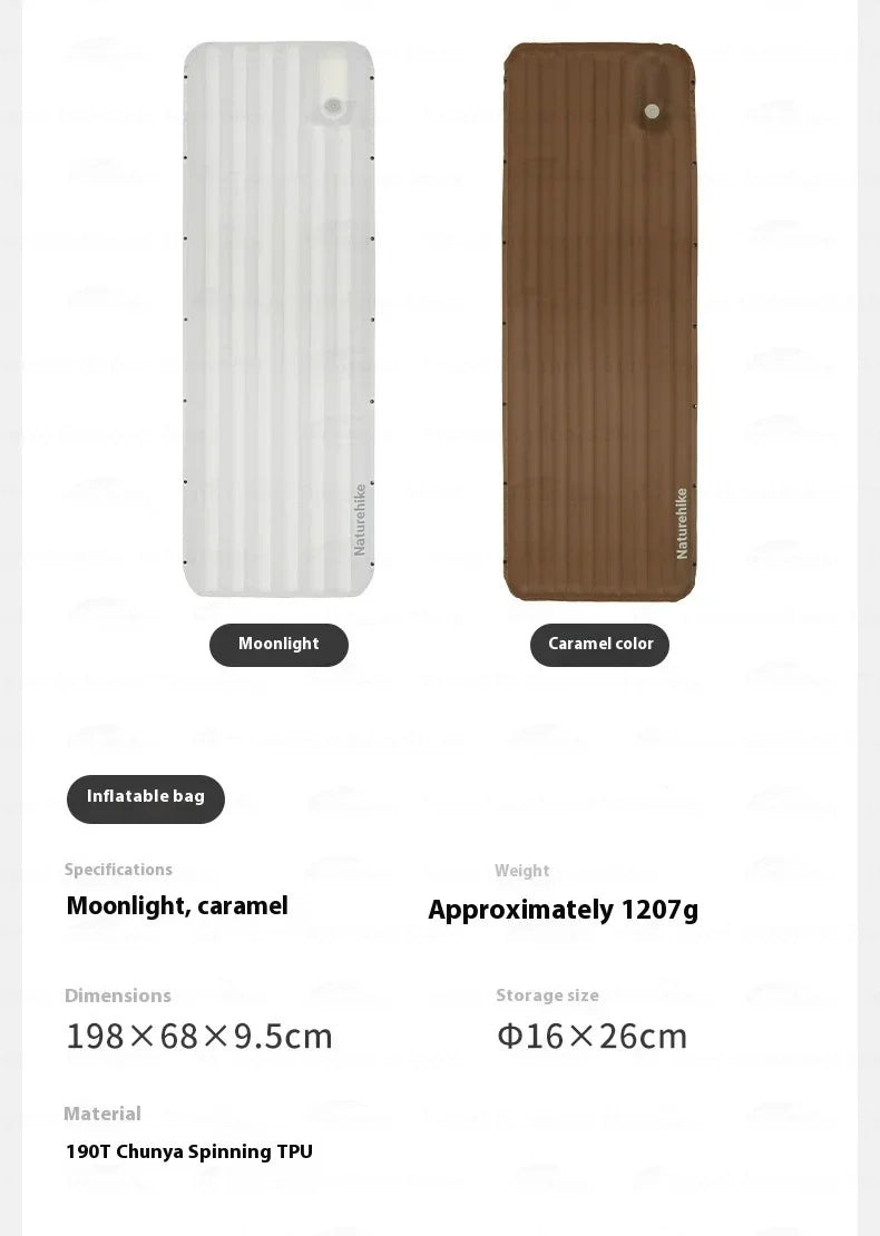 Naturehike Inflatable Cushion Series Inflatable Mat Splicing Sleeping Pad 2 Different Style Camping TPU Thickened 9.5cm Outdoor Bed Air Mattress