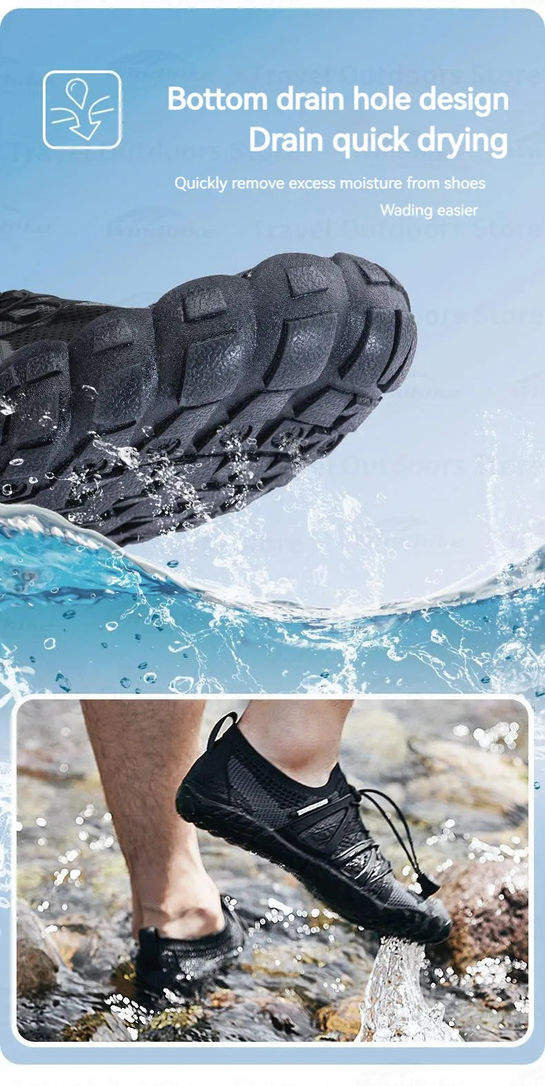 Naturehike Men's Aqua Wading Shoes Barefoot Sneakers Sport Upstream Non-slip Breathable Footwear for Sea Beach Diving Fishing Quick Dry Water Shoes