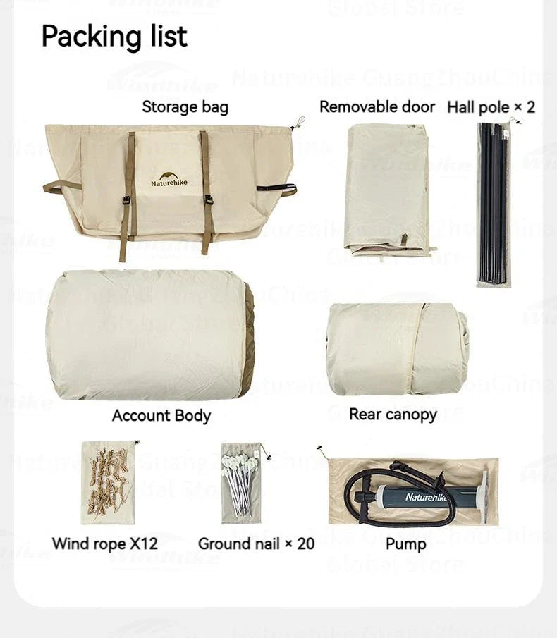 Naturehike AIR 7.0 Inflatable Car Tail Tent Portable SUV MPV Side Tunnel Tent Sunshade Waterproof Beach Car Rear Tent Camping Outdoor 35㎡ With Canopy