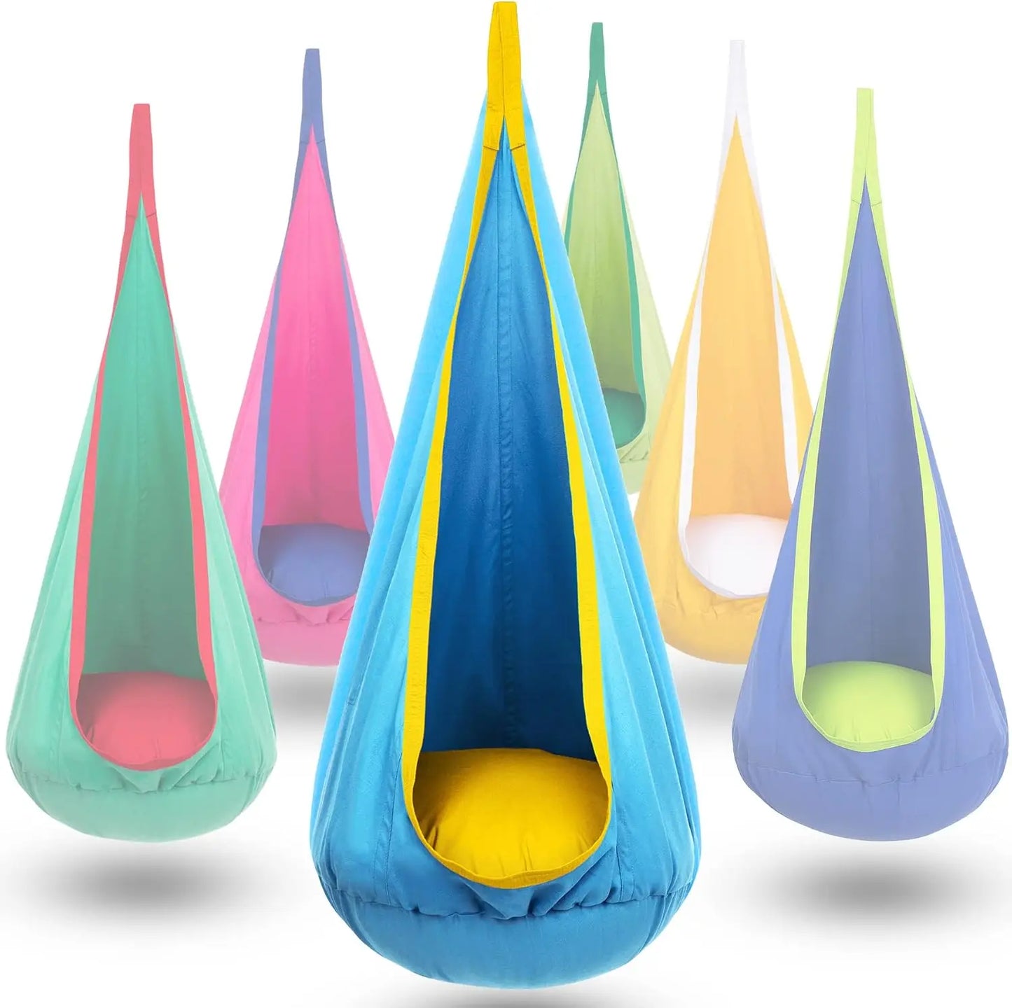 Children's Portable Sensory Swing Hammock Chair with Inflatable Cushion and Side Pocket for Indoor and Outdoor Use