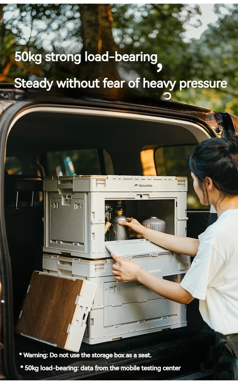 Naturehike PP Folding Storage Box Outdoor Camping Travel Large Box Equipment Portable Multifunctional Car Trunk Storage Cabinet With Table Board