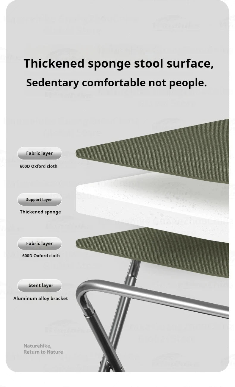 Naturehike Ultralight Folding Stool Portable Mini Chair 7075 Aluminum Alloy Fishing Outdoor Camping Chair 3CM Thick Cushion Seat Load 180kg