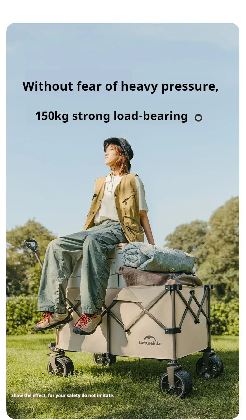 Naturehike Multi-Terrain Gathering Cart Multifunction Foldable Camping Trolley Large Capacity Outdoor Cart Wagon Collapsible 360°