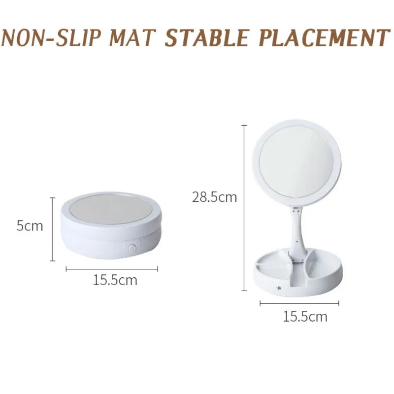 Makeup Mirror with Light – LED Vanity Mirror, 3 Light Modes, USB Charging, 360° Rotation & Storage Base