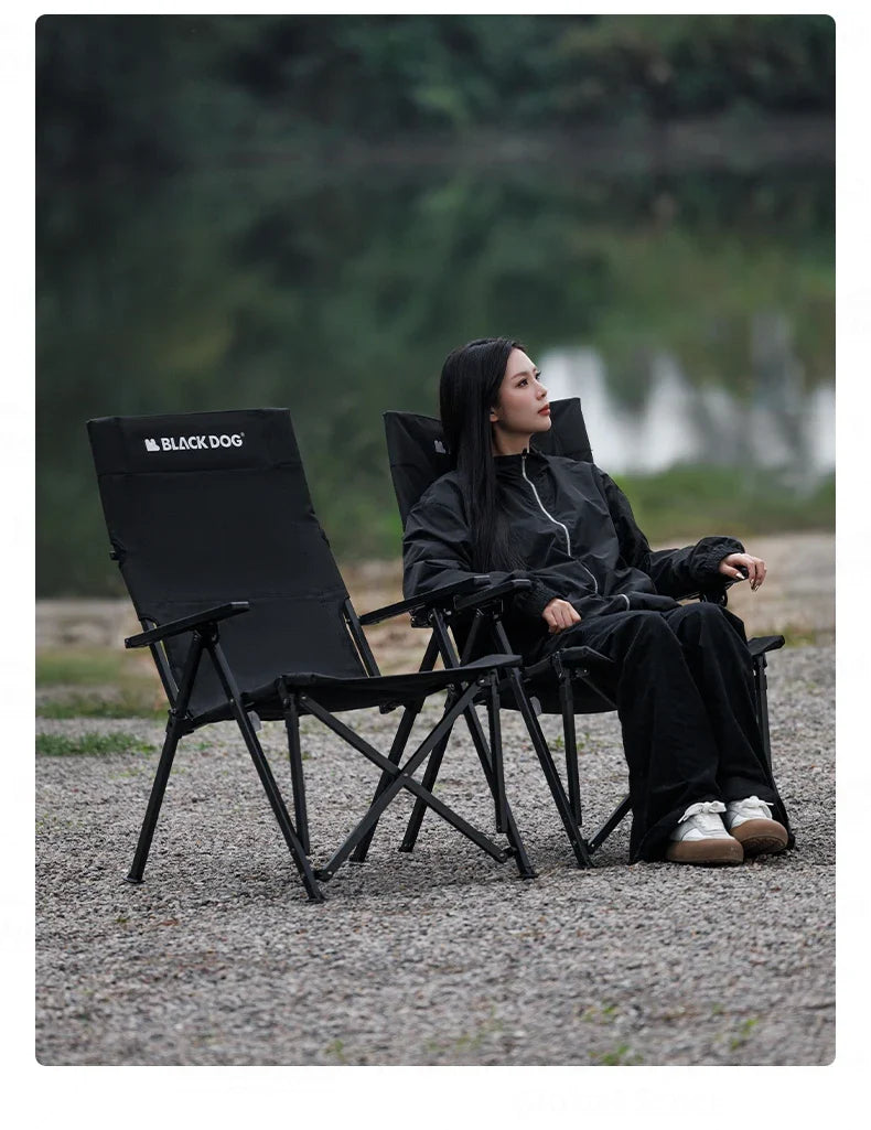 BLACKDOG High Back Folding Recliner Portable Lounger Chair High Backrest Load Bearing 120kg Carbon Steel Wood Armchair 4 Adjustable Camping Seat