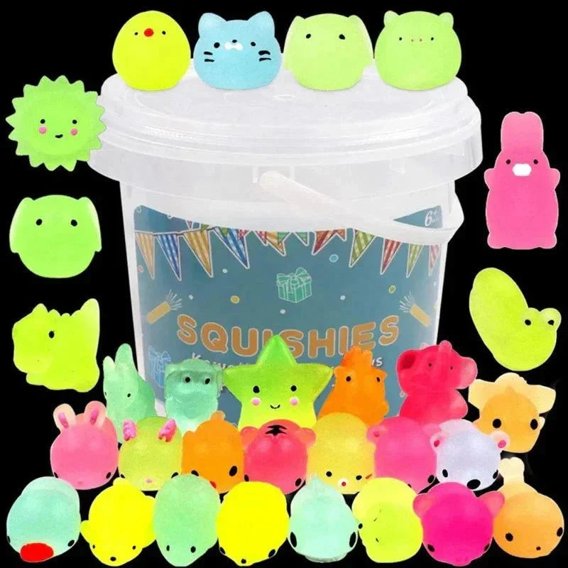 Squishy Kawaii Glow in The Dark Mochi Animal Toys for Kids - 12/36PCS
