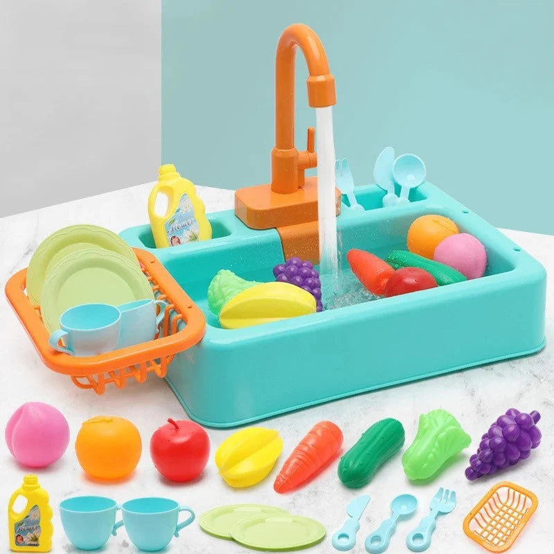 Kids Kitchen Sink Toy Simulation Mini Food Pretend Play House Toy Set