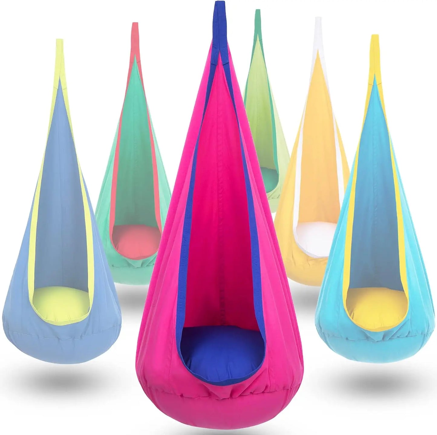 Children's Portable Sensory Swing Hammock Chair with Inflatable Cushion and Side Pocket for Indoor and Outdoor Use