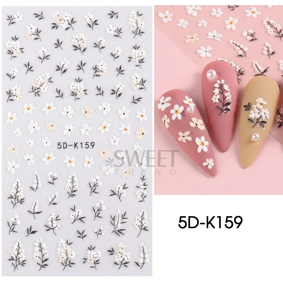 5D embossed flower nail stickers